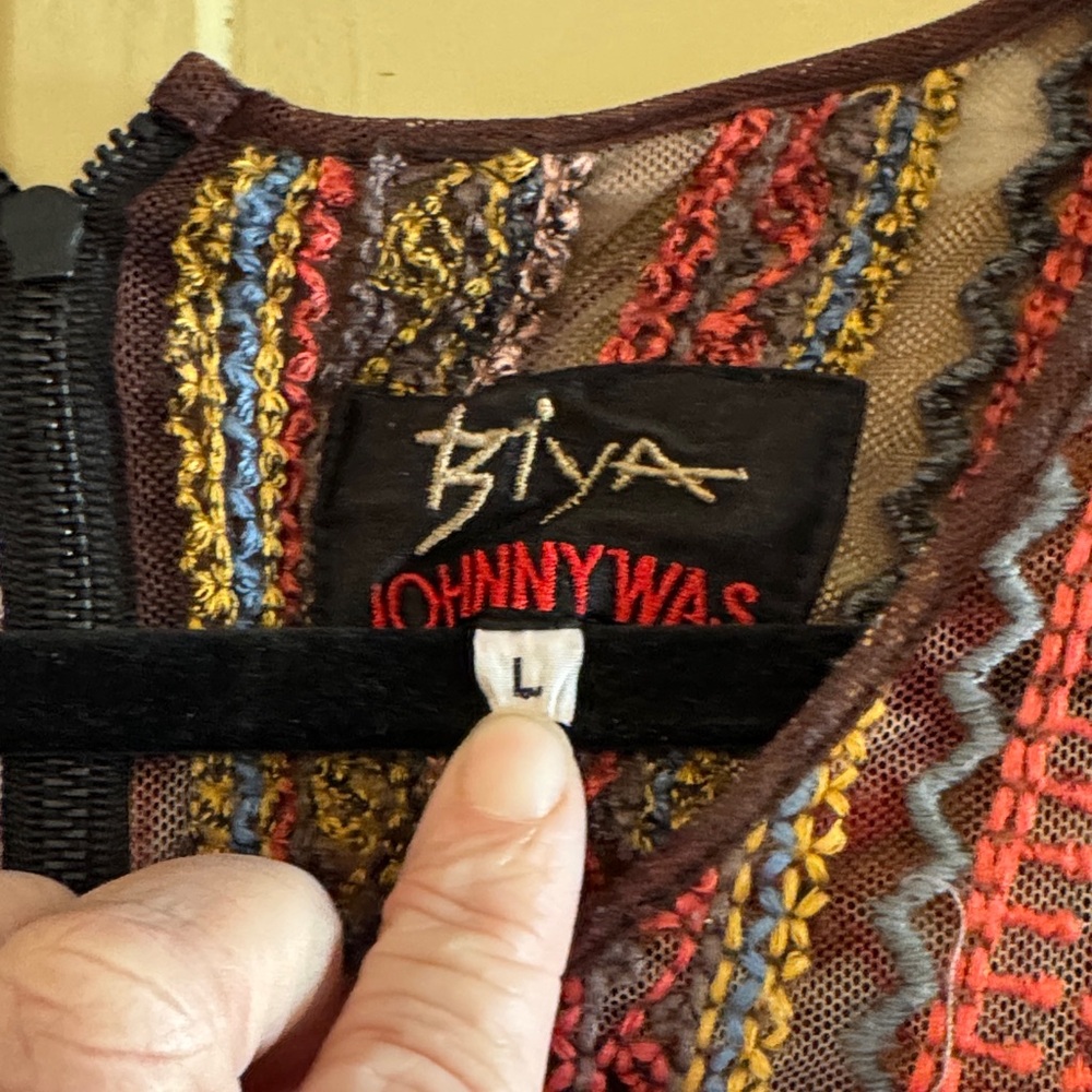 Johnny Was Colorful Embroidered Mesh Top-Biya